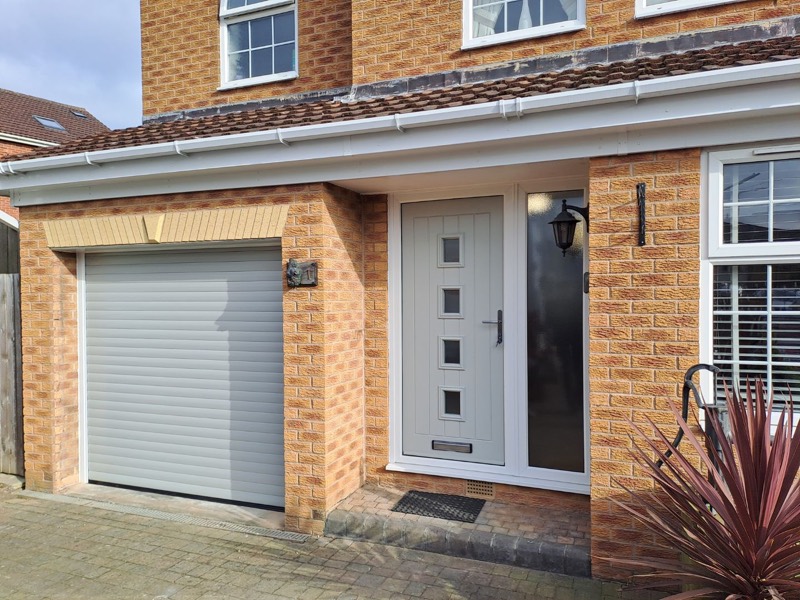 Agate grey linear entrance door