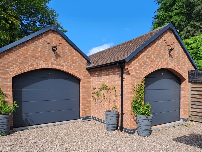 Sectional garage door on a modern home